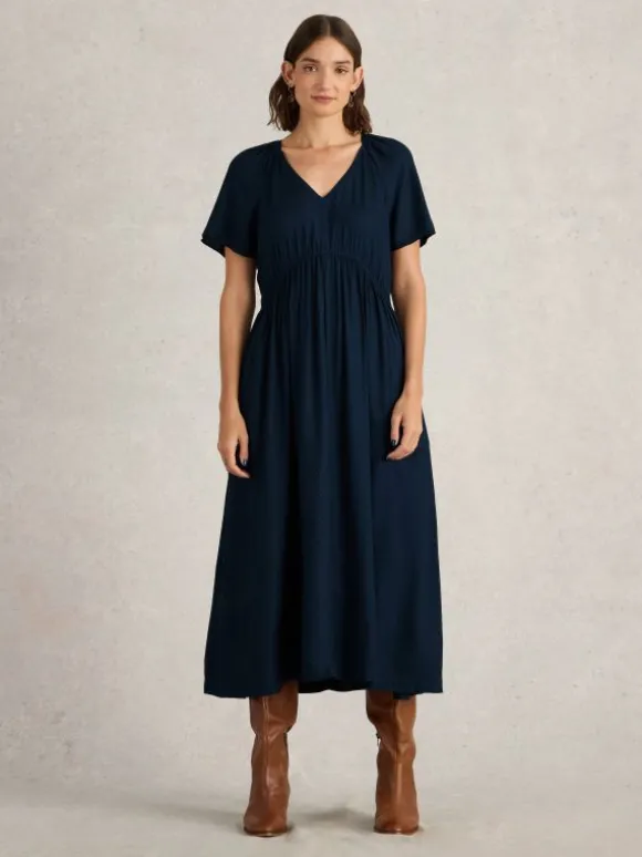 Imogen Short Sleeve Midi Dress in DARK NAVY