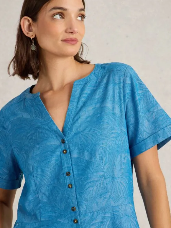 Iris Cotton Jacquard Dress in CHAMBRAY BLUE