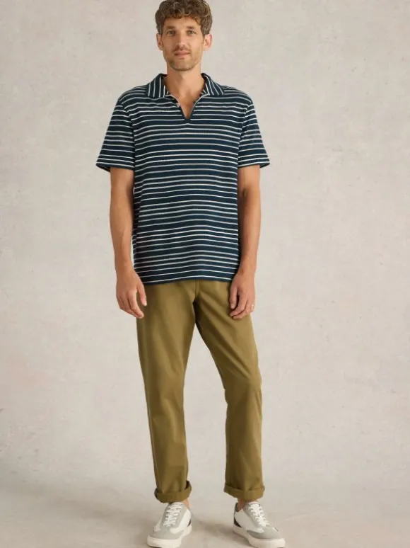 Jacquard Short Sleeve Stripe Polo in NAVY MULTI