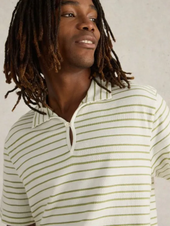 Jacquard Short Sleeve Stripe Polo in WHITE MULTI