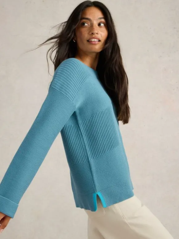 JANA MIX STITCH JUMPER in MID BLUE