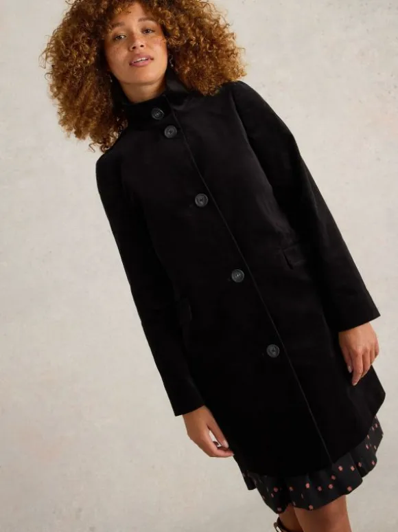 Karla Velvet Coat in PURE BLACK