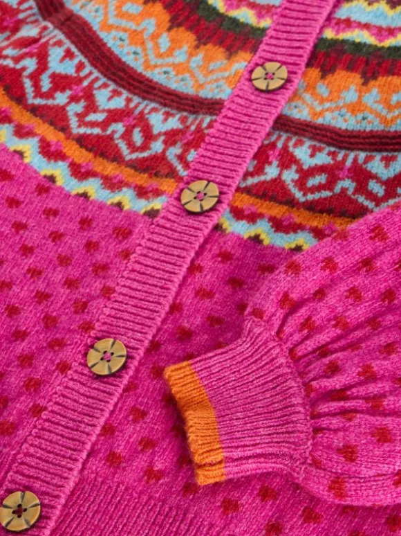 Kids Fairisle Cardigan in BRIGHT PINK