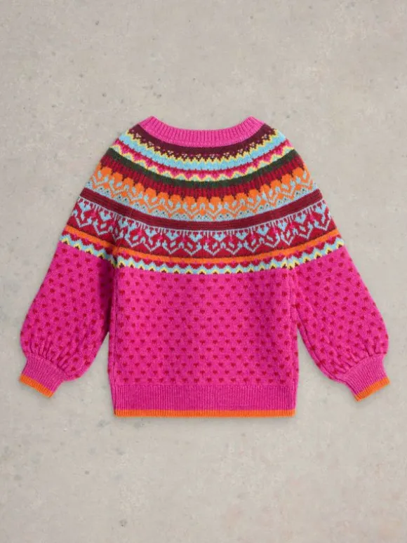 Kids Fairisle Cardigan in BRIGHT PINK