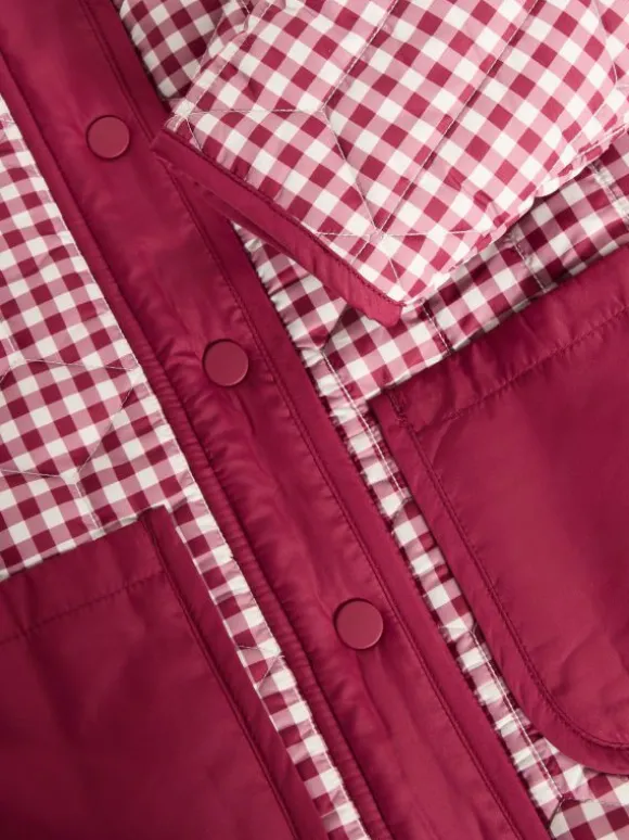 Kids Gingham Borg Lined Coat in DEEP RED