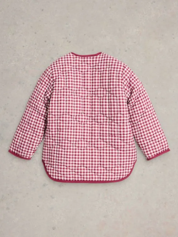 Kids Gingham Borg Lined Coat in DEEP RED