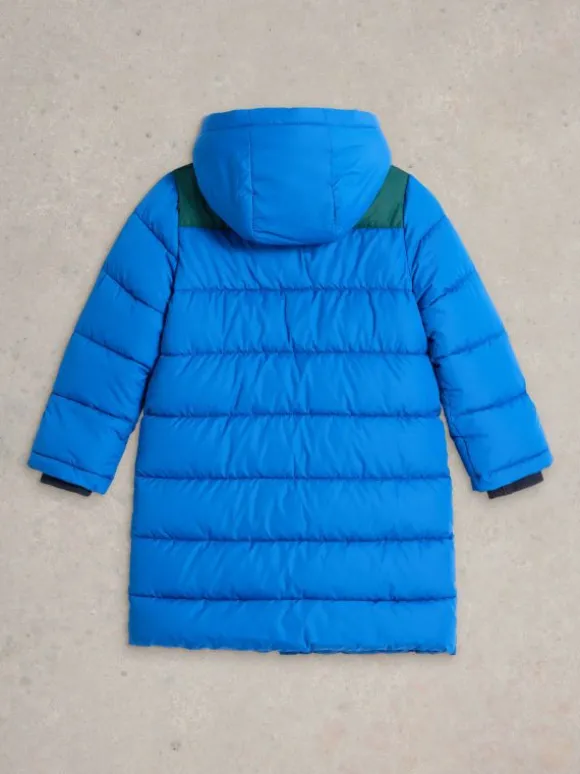 Kids Long Puffer Coat in BRIGHT BLUE