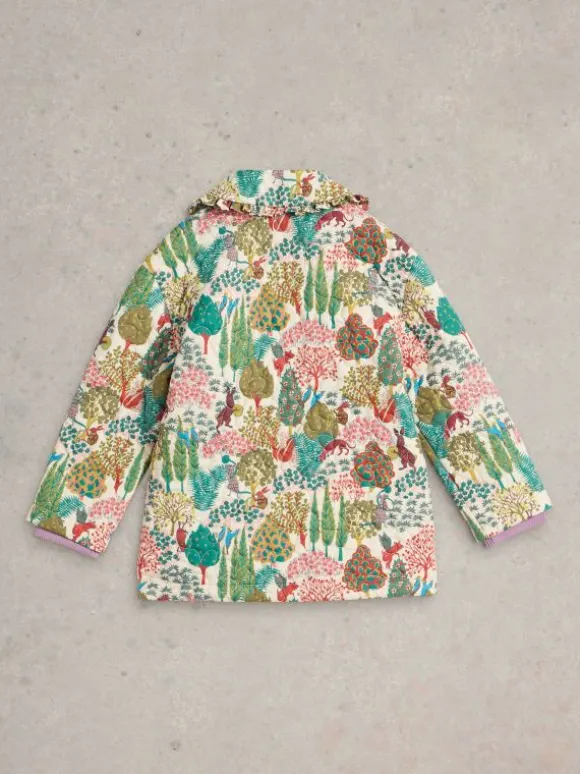 Kids Woodland Print Quilted Coat in NATURAL MULTI