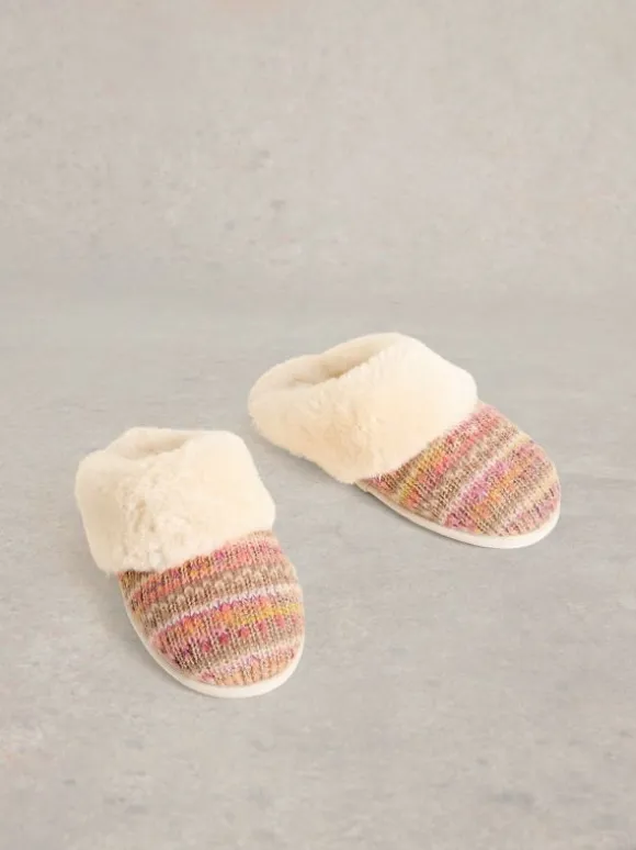 Knitted Mule Slippers in NATURAL MULTI