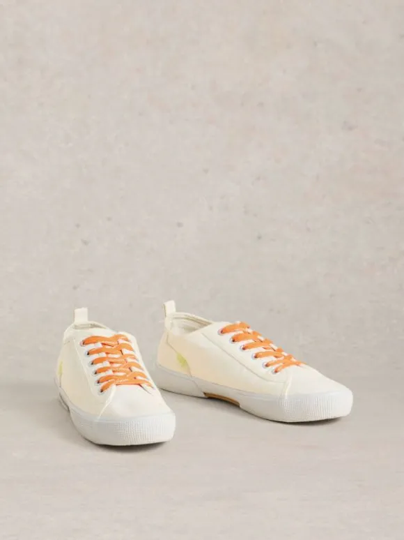 Lace Up Pippa Canvas Trainer in BRILLIANT WHITE