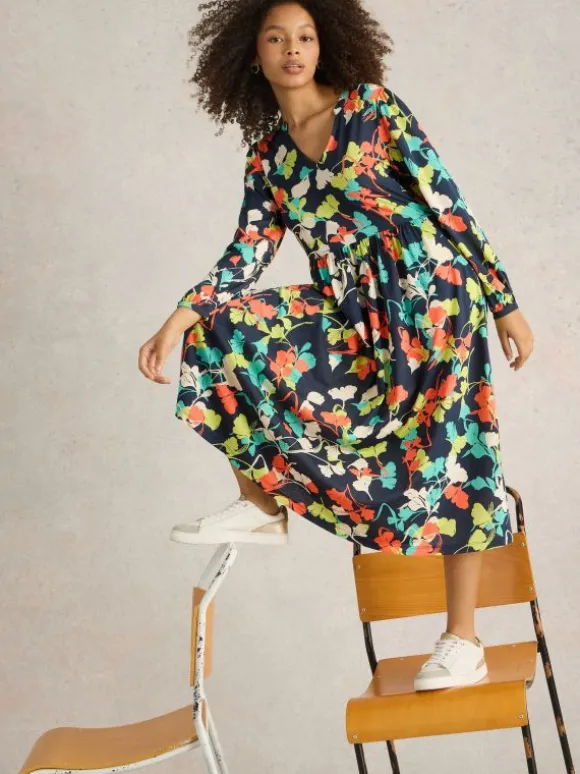 Leah Midi Jersey Dress in NAVY MULTI