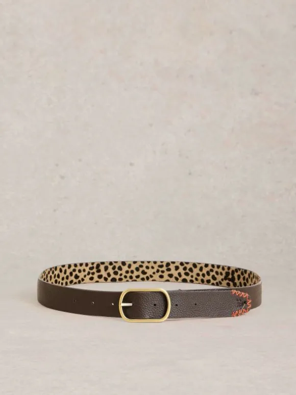 Leather Belt Reversible in NATURAL MULTI