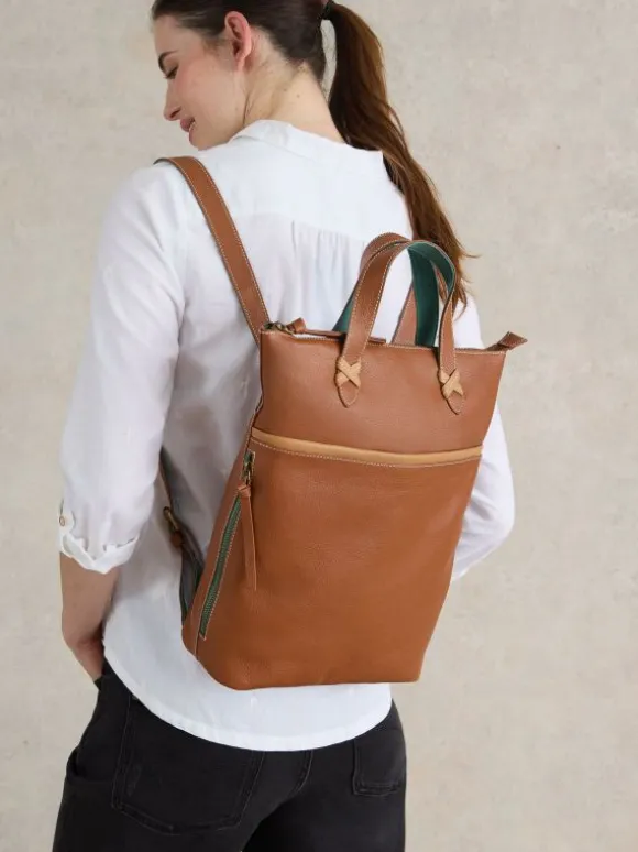 Leather Convertible Backpack in MID TAN