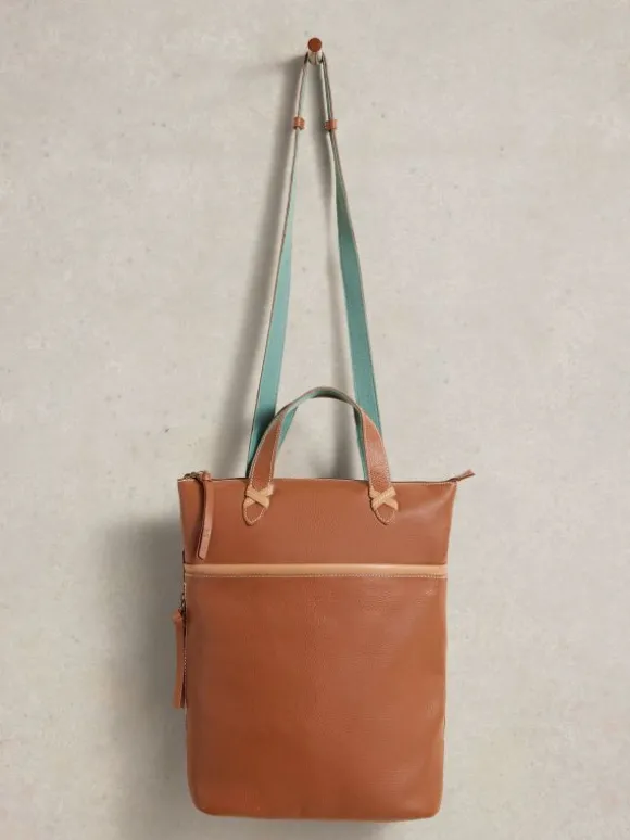 Leather Convertible Backpack in MID TAN