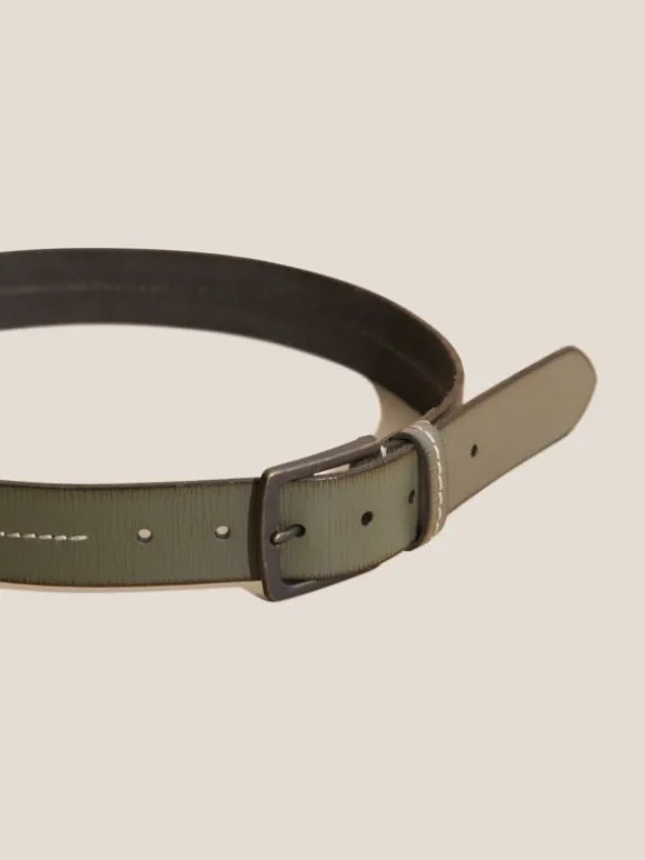 Leather Stitch Belt in KHAKI GREEN