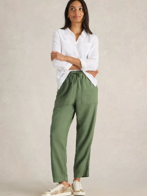 Linen Blend Elle Trouser in MID GREEN