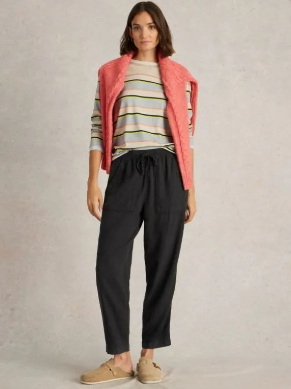 Linen Blend Elle Trouser in PURE BLACK