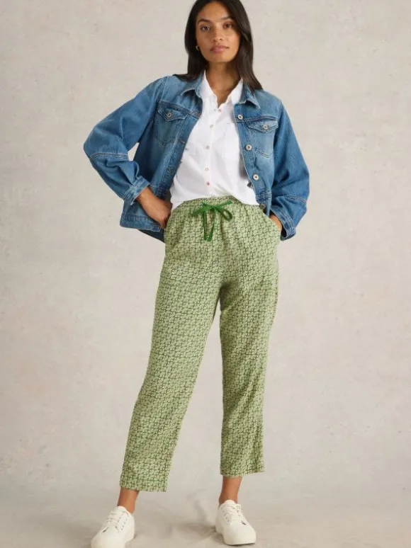 Linen Blend Elle Trouser in GREEN PRINT