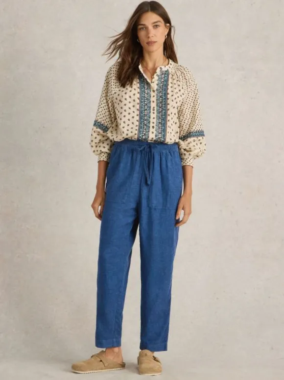 Linen Blend Elle Trouser in CHAMBRAY BLUE