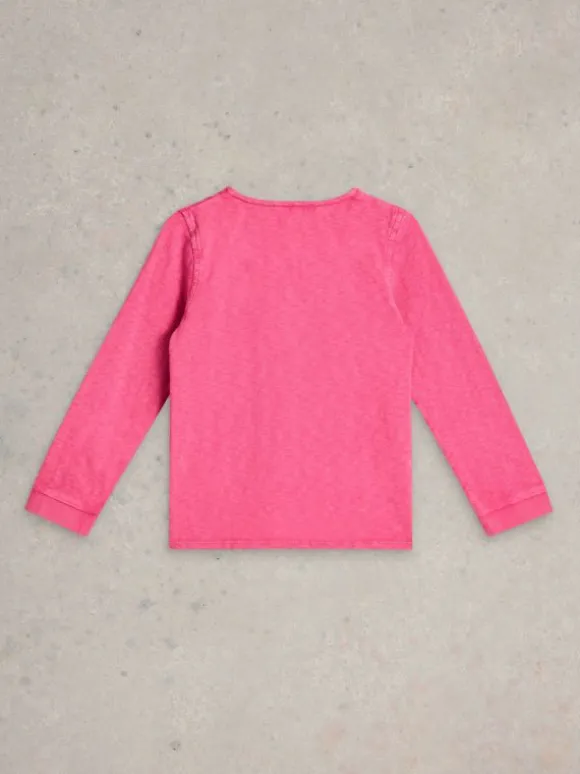 Long Sleeve Henley Tee in BRIGHT PINK