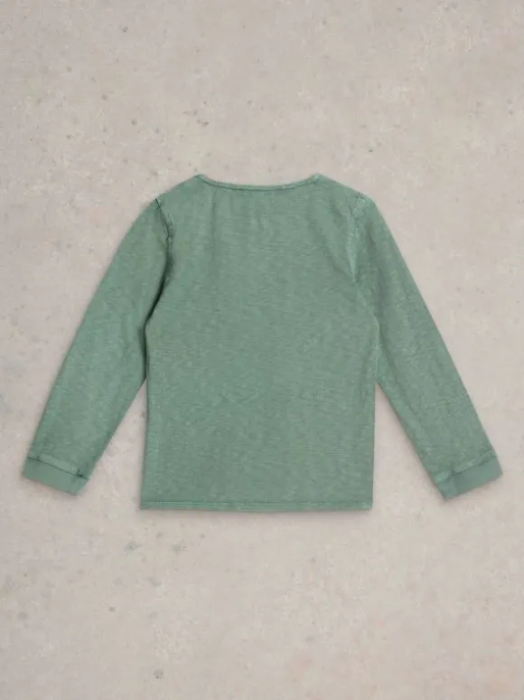 Long Sleeve Henley Tee in MID GREEN