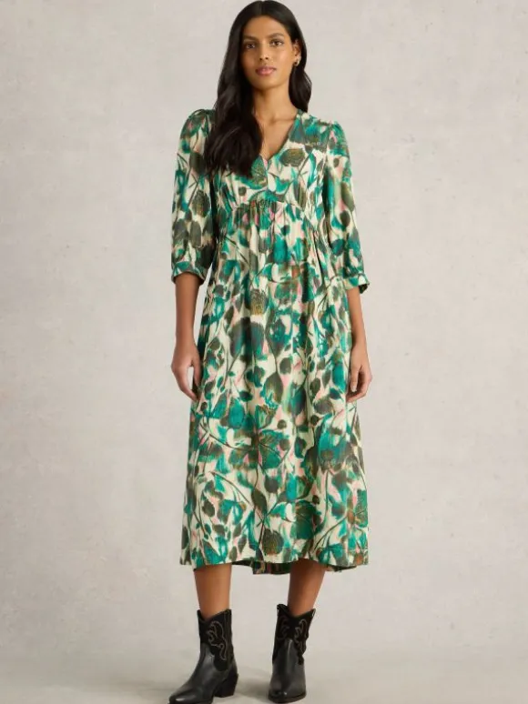 Lucy Mid Sleeve Midi Dress in GREEN PRINT