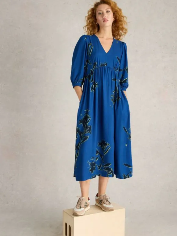 Lucy Midi Dress in BLUE PRINT
