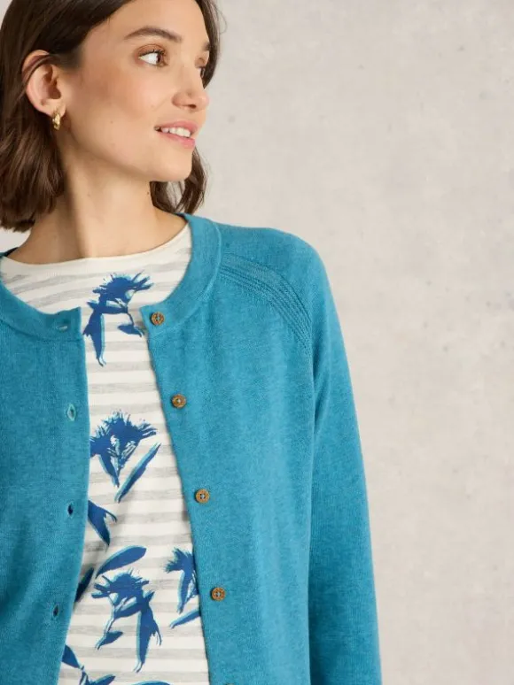 LULU CREW NECK CARDI in MID BLUE