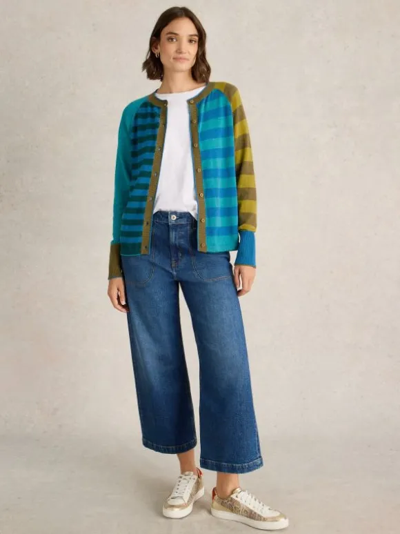 LULU STRIPED CREW NECK CARDI in BLUE MULTI