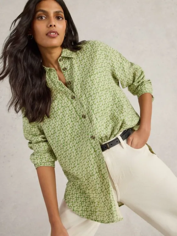 Lydia Linen Shirt in GREEN PRINT