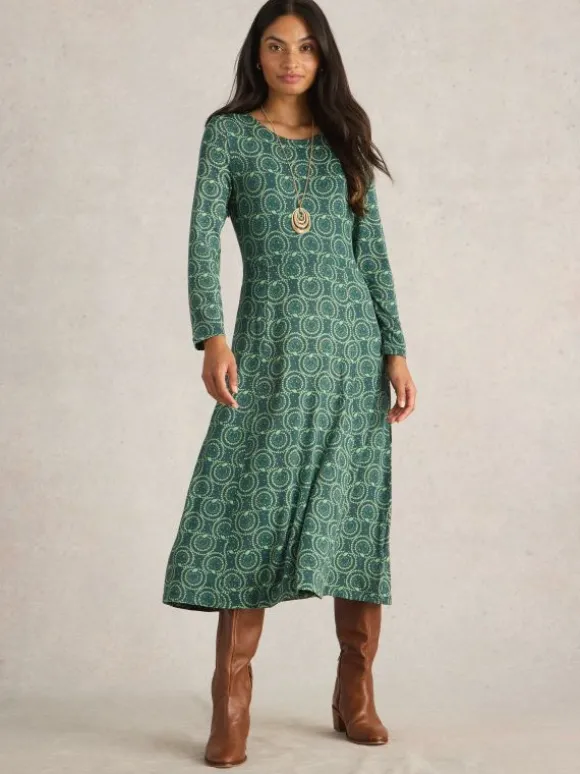 Madeline Jersey Midi Dress in TEAL PRINT