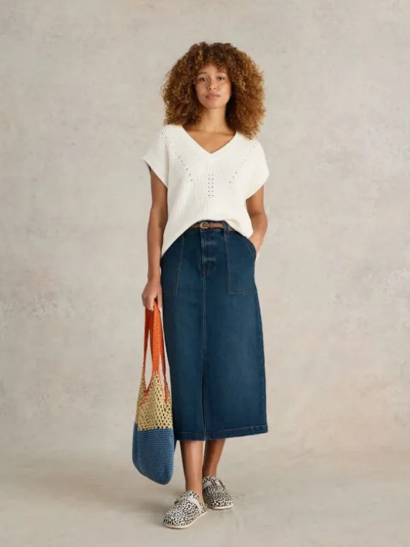 Maren Denim Midi Skirt in MID DENIM