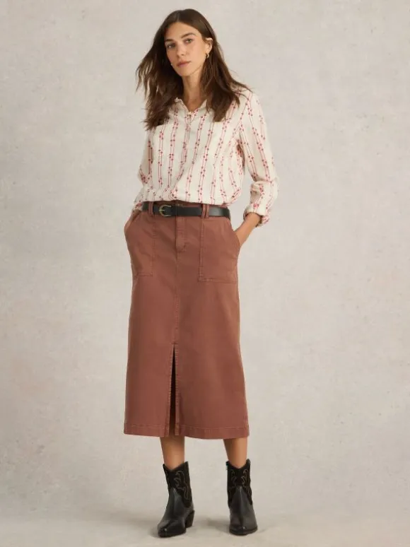 Maren Mid Length Skirt in DARK TAN