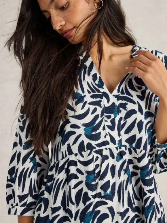 MARTA V NECK TUNIC in BLUE PRINT