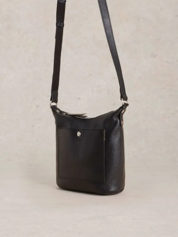 Mini Leather Fern Crossbody in PURE BLACK