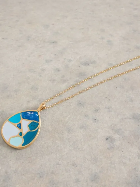 Mosaic Tile Drop Necklace in GOLD TONE METALLIC