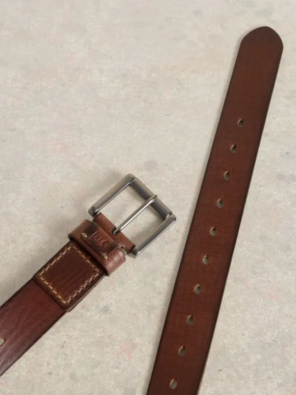 Multi Punch Leather Belt in MID BROWN