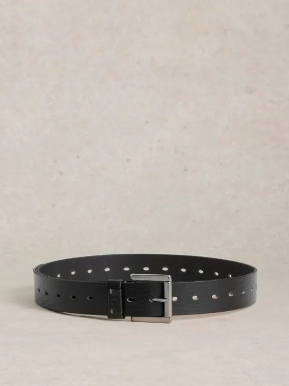 Multi Punch Leather Belt in PURE BLACK