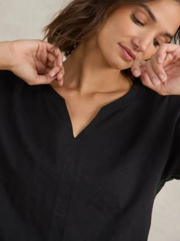 NELLY COTTON NOTCH NECK TEE in PURE BLACK