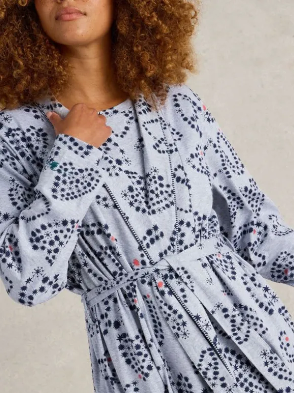 Nina Jersey Dressing Gown in GREY PRINT