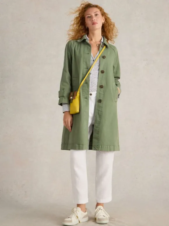 Oakleigh Denim Collared Coat in MID GREEN