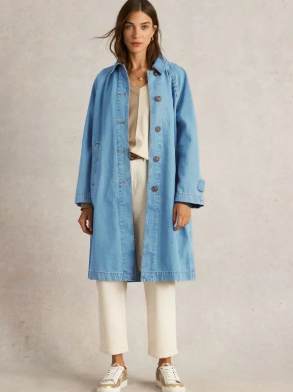 Oakleigh Denim Collared Coat in MID DENIM