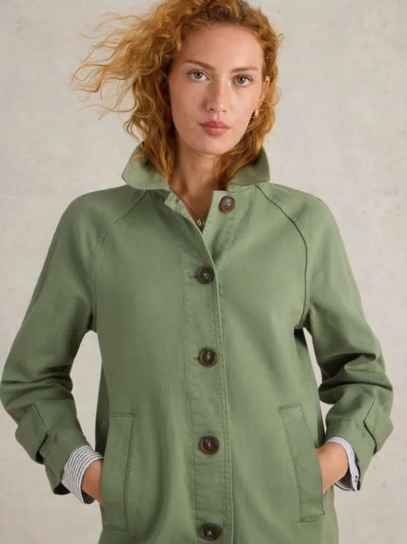 Oakleigh Denim Collared Coat in MID GREEN