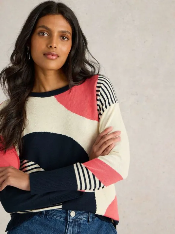 OLIVE ABSTRACT LONG SLEEVE JUMPER in NAVY MULTI