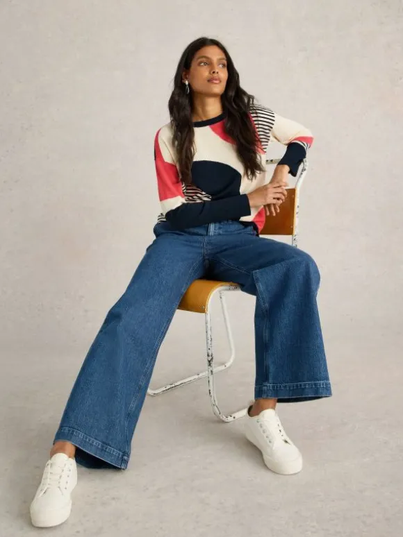 OLIVE ABSTRACT LONG SLEEVE JUMPER in NAVY MULTI