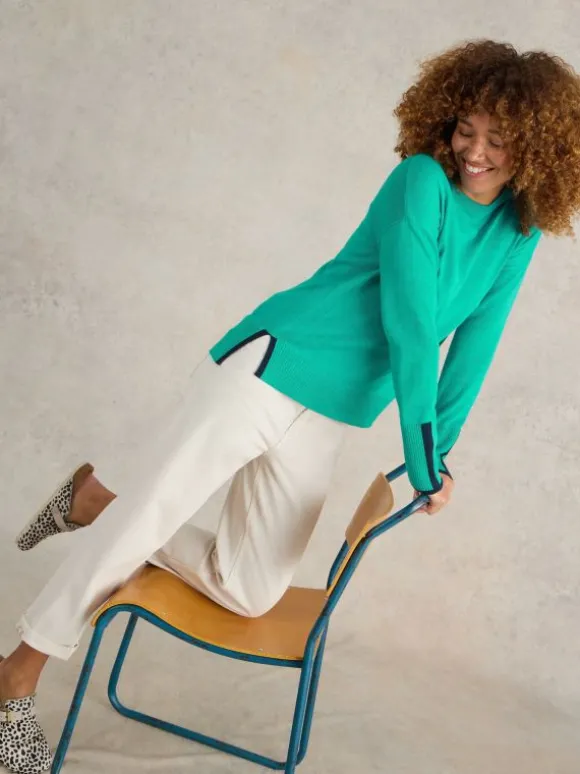 OLIVE CREW NECK COTTON JUMPER in BRIGHT TEAL