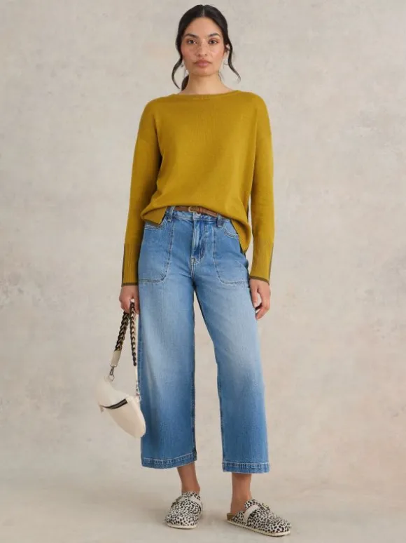 OLIVE CREW NECK COTTON JUMPER in MID CHARTREUSE