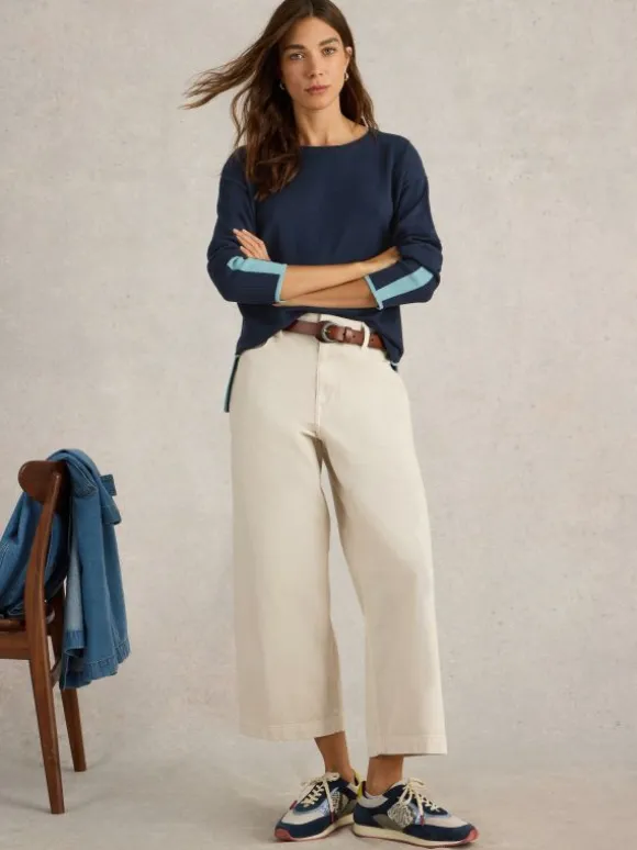 OLIVE CREW NECK COTTON JUMPER in FRENCH NAVY