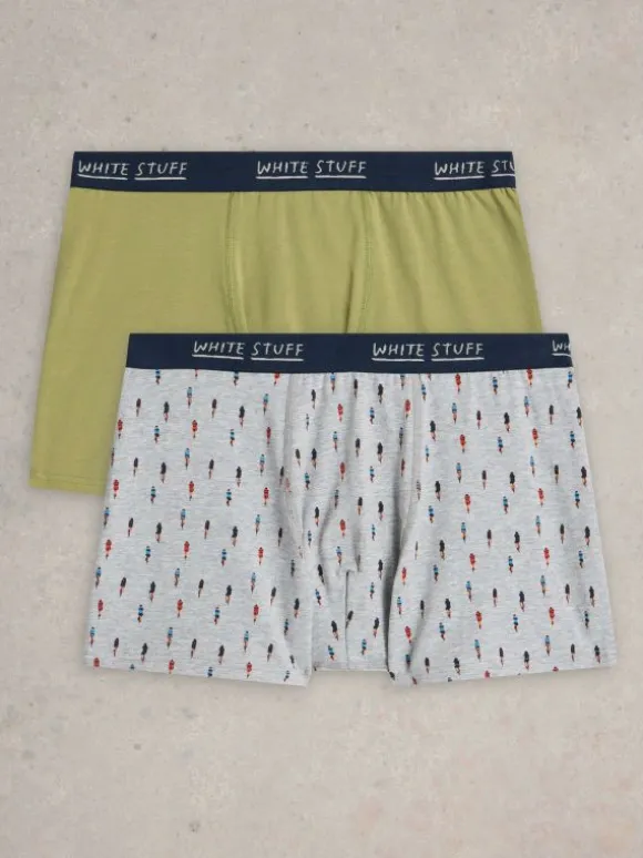 2pack Boxers  Plain  Print in GREY MULTI