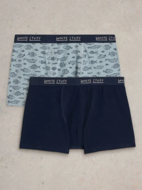 2pack Boxers  Plain  Print in NAVY MULTI